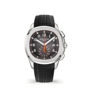 A watch with black strap and orange face.