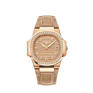 A gold watch with diamonds on the side of it.