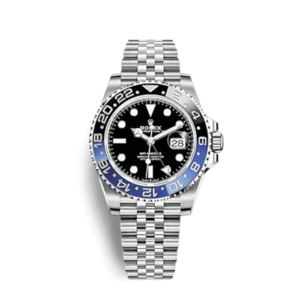 A rolex watch is shown with blue and black bezel.