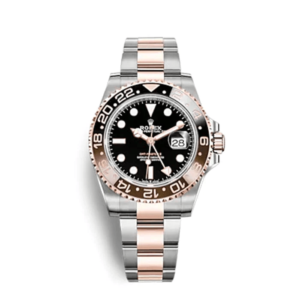 A rolex watch is shown with the date and gmt-master hands.