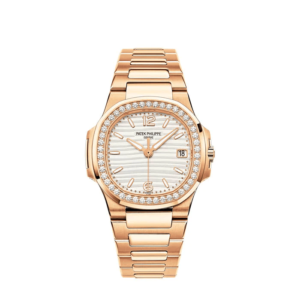 A gold watch with diamonds on the side of it.