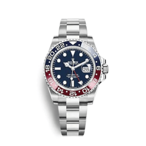 A rolex watch with the red, white and blue face.