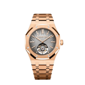 A gold watch with roman numerals and a silver face.