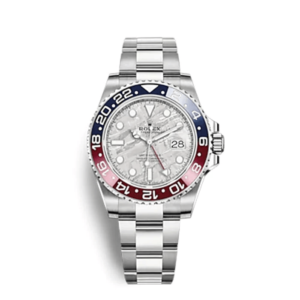 A rolex watch with the red, white and blue bezel.