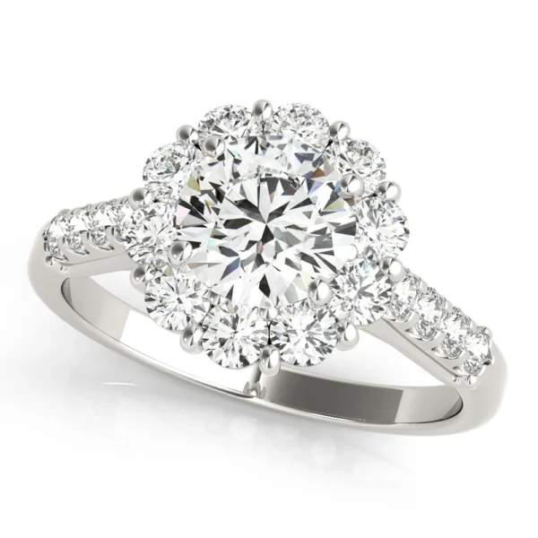 Single Row Prong Halo Engagement Ring