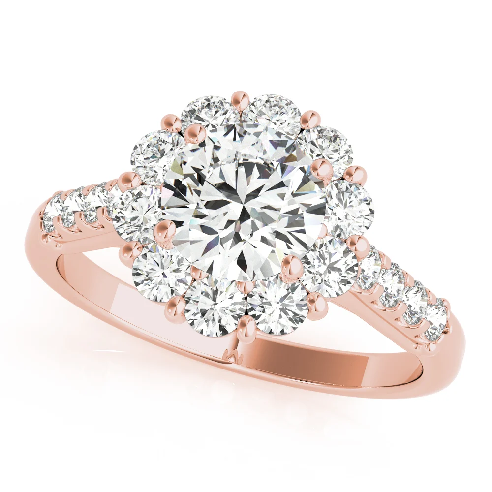Single Row Prong Halo Engagement Ring - Image 9