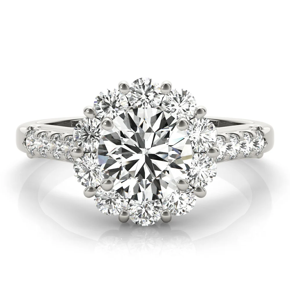 Single Row Prong Halo Engagement Ring - Image 4
