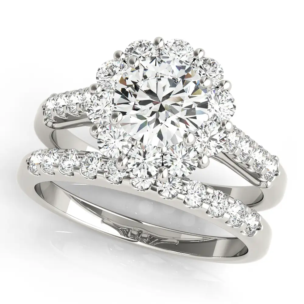 Single Row Prong Halo Engagement Ring - Image 3