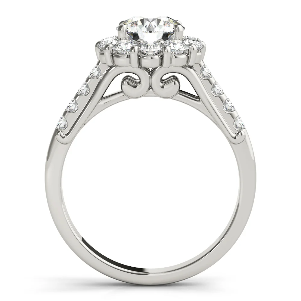 Single Row Prong Halo Engagement Ring - Image 2