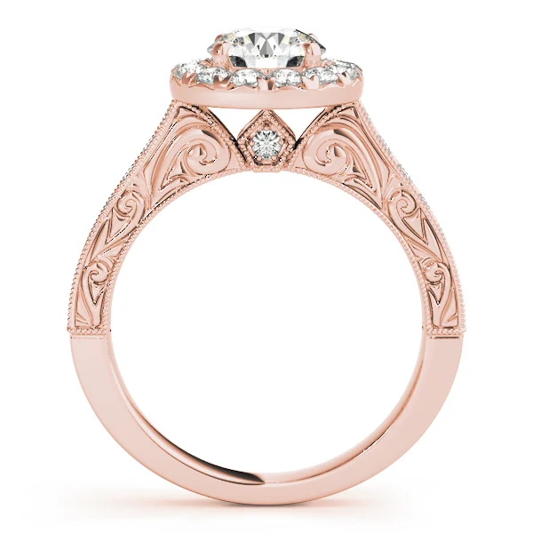 Vintage Halo Engraved Filigree Milgrain Engagement Ring - Image 8
