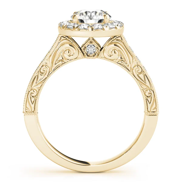 Vintage Halo Engraved Filigree Milgrain Engagement Ring - Image 5