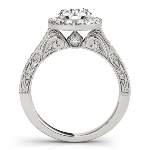 Vintage Halo Engraved Filigree Milgrain Engagement Ring - Image 2