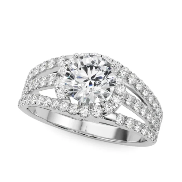 Multirow Split Shank Halo Engagement Ring