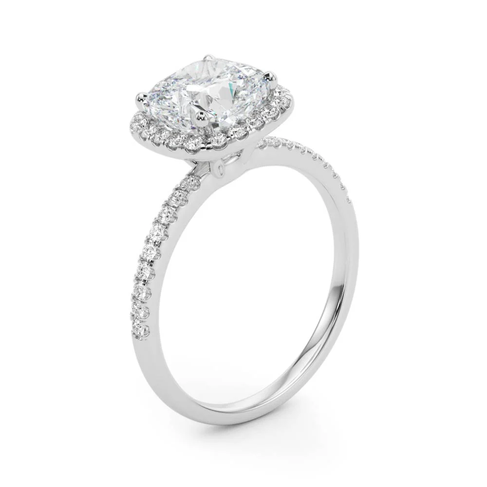 Single Row Cushion Halo Engagement Ring - Image 4