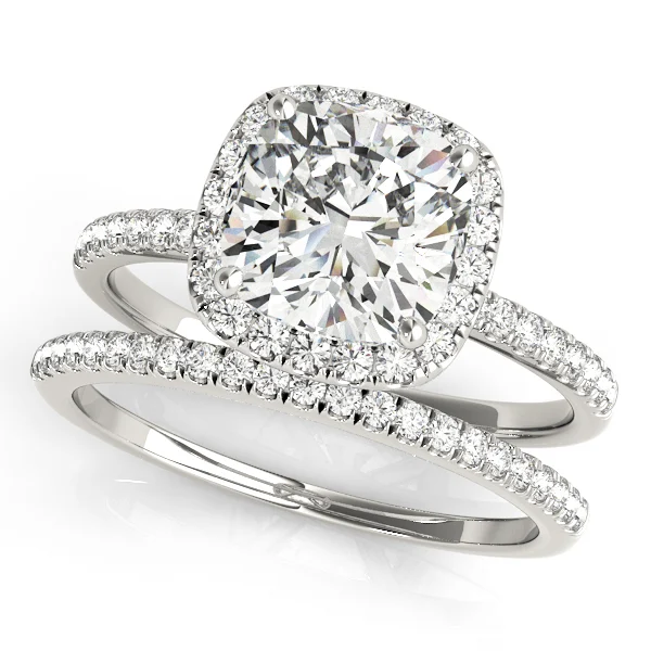 Single Row Cushion Halo Engagement Ring - Image 3