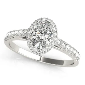 Oval Halo Single Row Engagement Ring