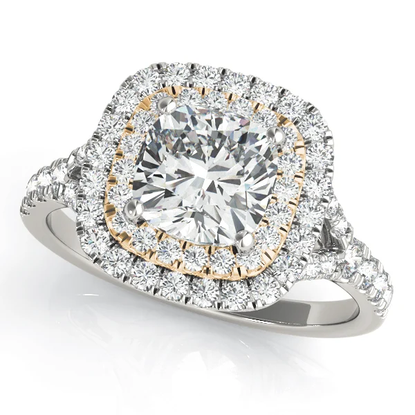 Cushion Cut Split Shank Double Halo Engagement Ring - Image 4