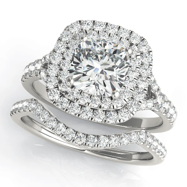 Cushion Cut Split Shank Double Halo Engagement Ring - Image 3