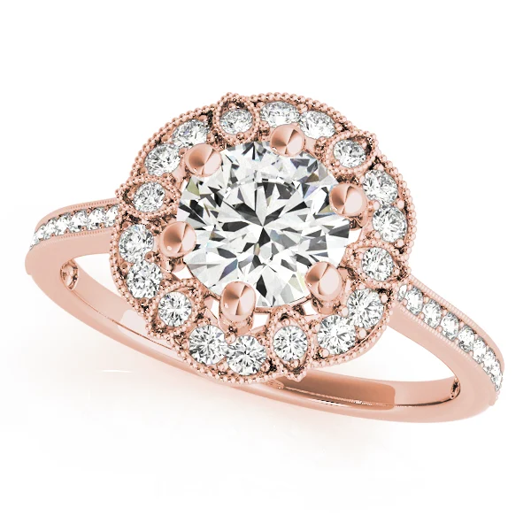 Single Row Halo Floral Milgrain Engagement Rings - Image 7