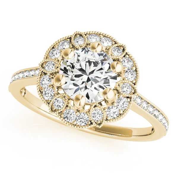 Single Row Halo Floral Milgrain Engagement Rings - Image 4