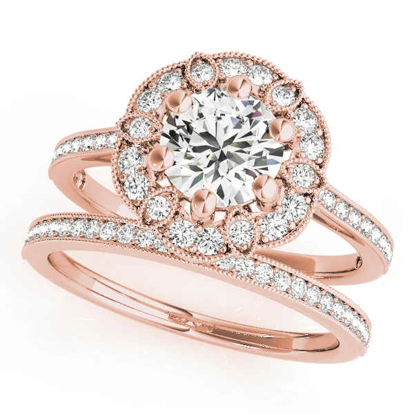 Single Row Halo Floral Milgrain Engagement Rings - Image 9