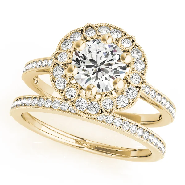 Single Row Halo Floral Milgrain Engagement Rings - Image 6