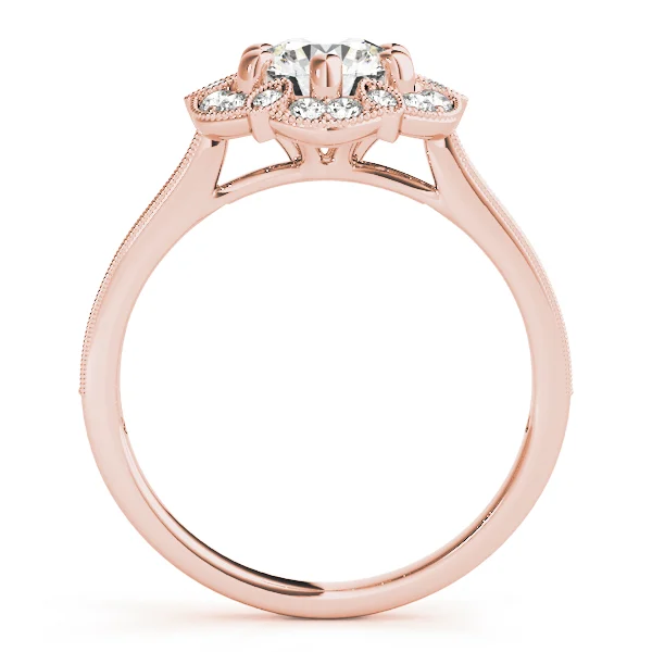 Single Row Halo Floral Milgrain Engagement Rings - Image 8