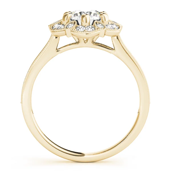 Single Row Halo Floral Milgrain Engagement Rings - Image 5