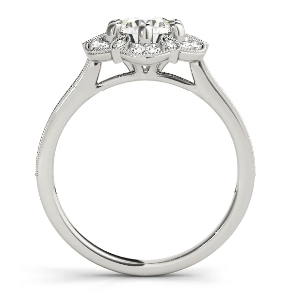 Single Row Halo Floral Milgrain Engagement Rings - Image 2