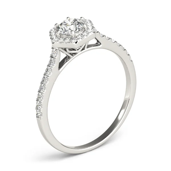 Single Row Cathedral Halo Engagement Ring - Image 4