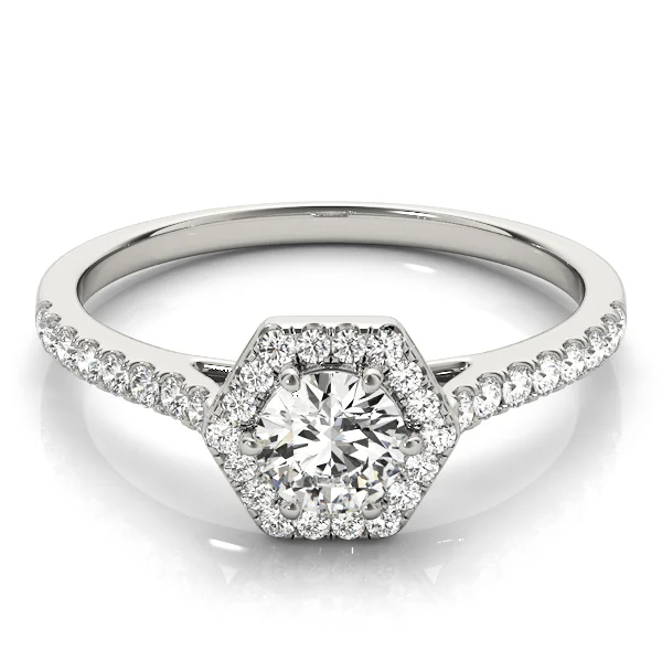 Single Row Cathedral Halo Engagement Ring - Image 3