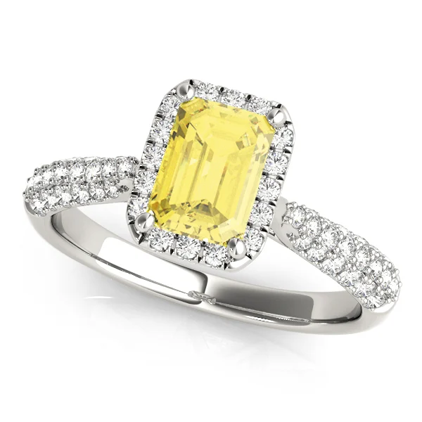 Multirow Pavé Halo Emerald Shape Engagement Ring - Image 13