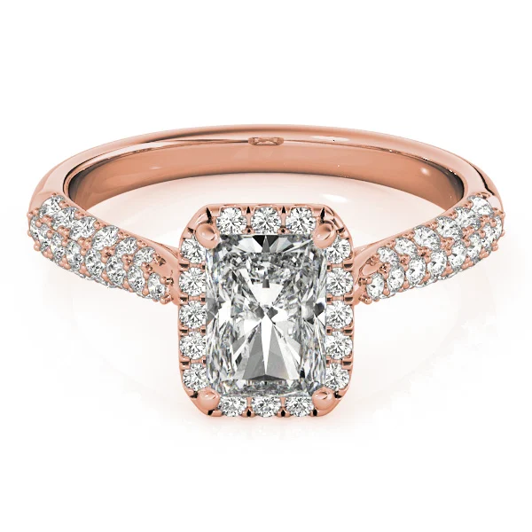 Multirow Pavé Halo Emerald Shape Engagement Ring - Image 11