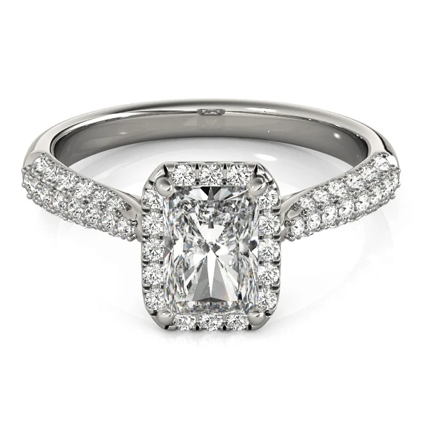 Multirow Pavé Halo Emerald Shape Engagement Ring - Image 3