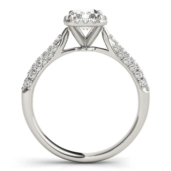 Multirow Pavé Halo Emerald Shape Engagement Ring - Image 2