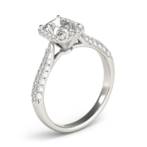 Multirow Pavé Halo Emerald Shape Engagement Ring - Image 4