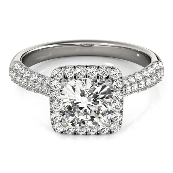 Multirow Pavé Cushion Halo Engagement Ring - Image 3