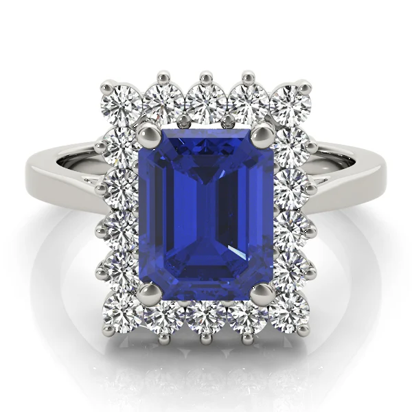 Solitaire Halo Emerald-Cut Engagement Rings - Image 15