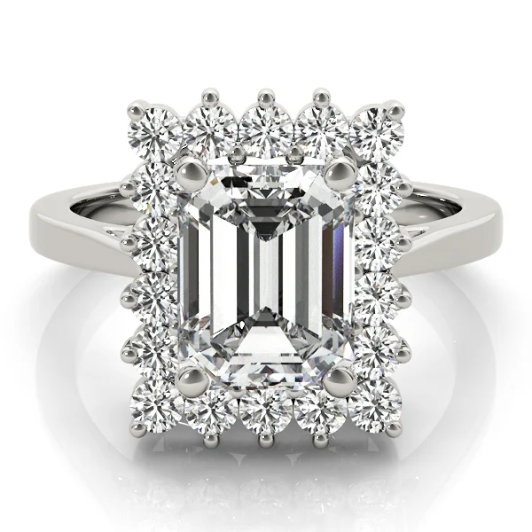 Solitaire Halo Emerald-Cut Engagement Rings - Image 3