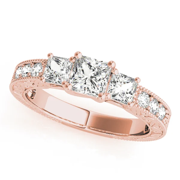 3-Stone Single Row Milgrain Princess Engagement Ting - Image 7