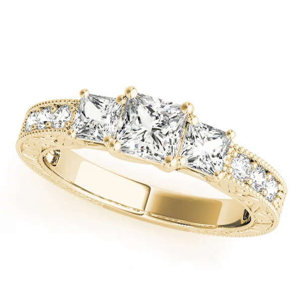 3-Stone Single Row Milgrain Princess Engagement Ting - Image 4