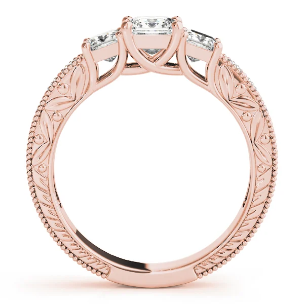 3-Stone Single Row Milgrain Princess Engagement Ting - Image 8