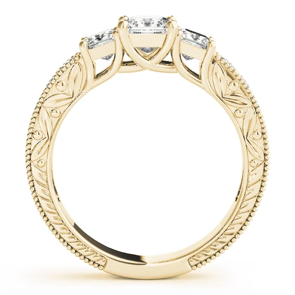 3-Stone Single Row Milgrain Princess Engagement Ting - Image 5