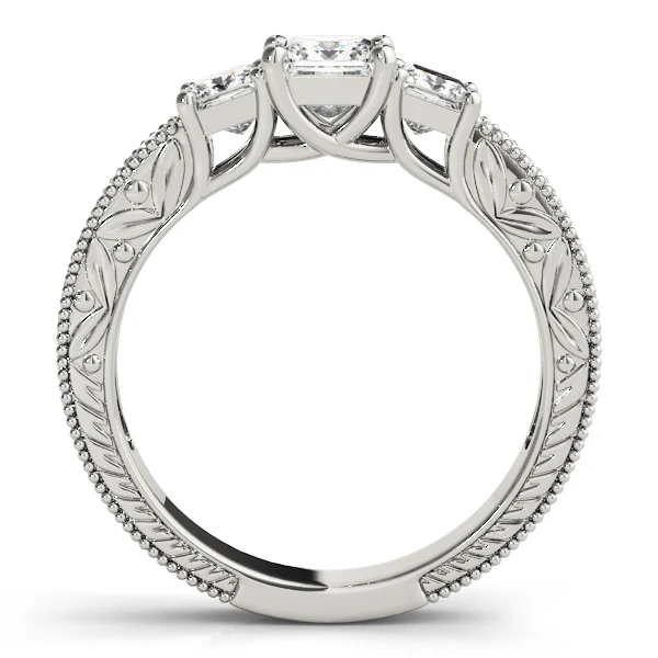 3-Stone Single Row Milgrain Princess Engagement Ting - Image 2