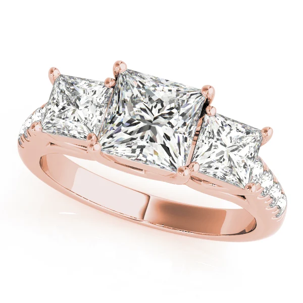3-Stone Single Row Trellis Princess Engagement Ring - Image 11