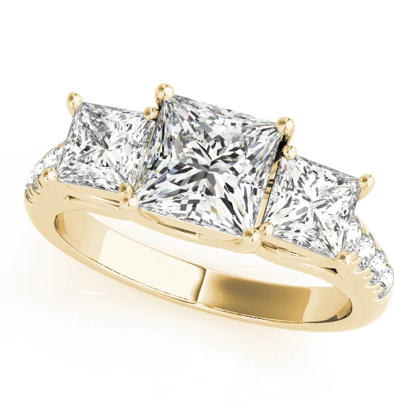 3-Stone Single Row Trellis Princess Engagement Ring - Image 6