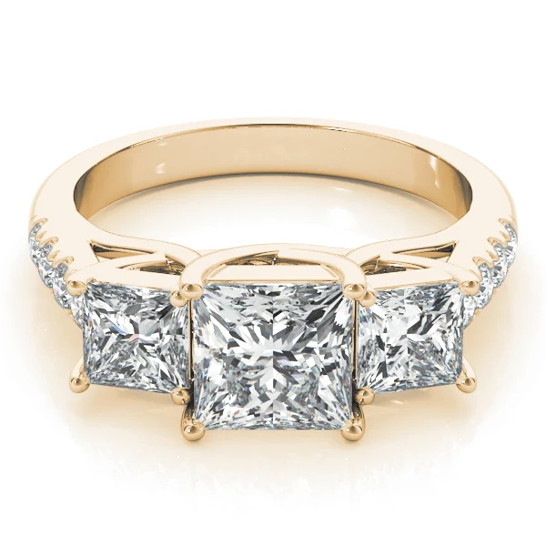 3-Stone Single Row Trellis Princess Engagement Ring - Image 9