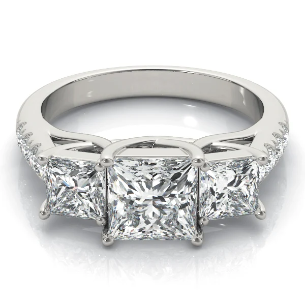 3-Stone Single Row Trellis Princess Engagement Ring - Image 4