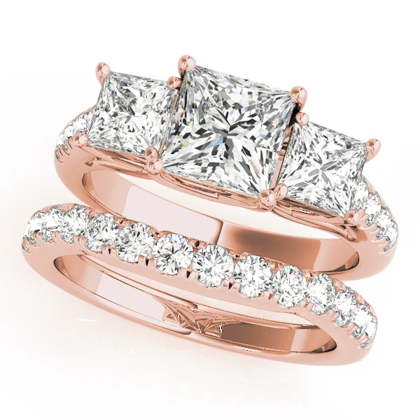 3-Stone Single Row Trellis Princess Engagement Ring - Image 13
