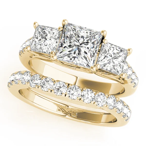 3-Stone Single Row Trellis Princess Engagement Ring - Image 8